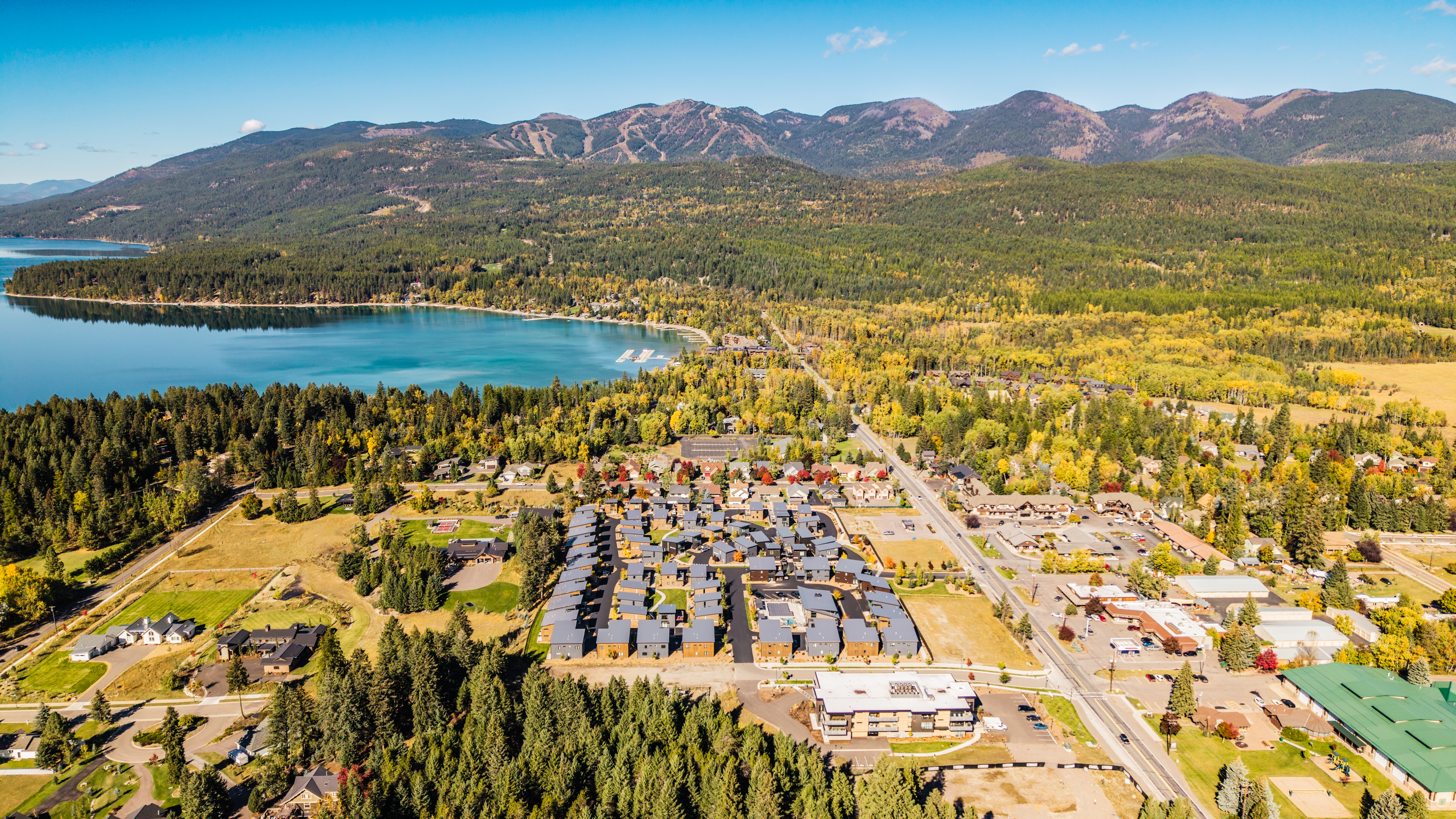Whitefish Lake and mountain ridge